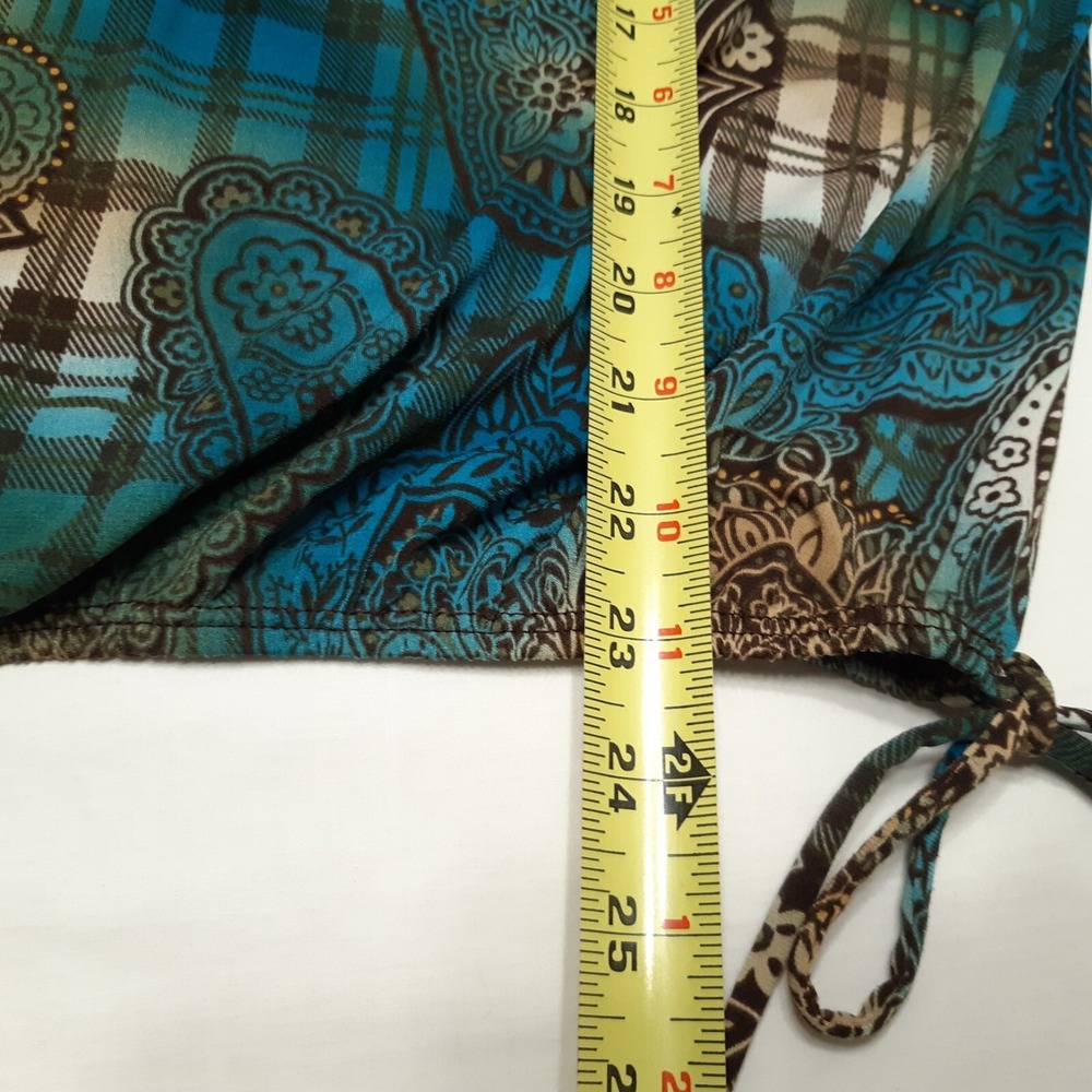 Vintage‎ Carol Rose Blouse Womens XL Green Paisley Plaid 3/4 Sleeve Stretch Top - Picture 4 of 11